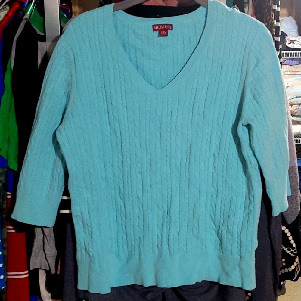 turqoise blue mid-sleeve sweater